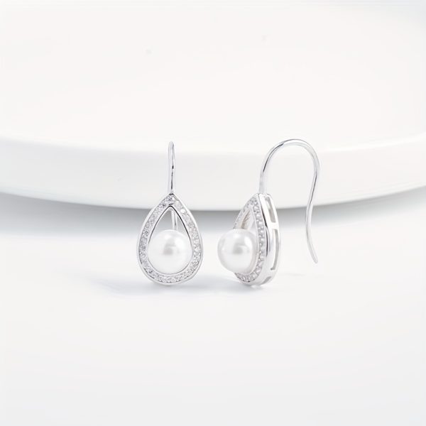 Sterling 925 Silver Hypoallergenic Ear Jewelry Hollow Droplet Shape Freshwater Pearl Inlaid Dangle Earrings Elegant Luxury Style Daily Casual - Image 2