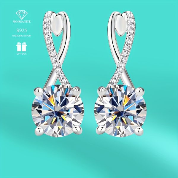 2 Carat Moissanite Sterling Silver Earrings, 18K Gold Plated, 6g 925 Silver, Elegant & Sexy Design, Ideal for Engagement, Wedding, Confession, Gift for Loved Ones, Christmas Party Essential