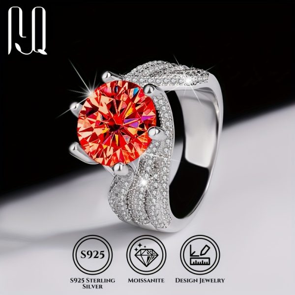 925 Sterling Silver 5 Carat Red Moissanite Ring For Women, Perfect For Engagementu002FProposalu002FBirthdayu002FAnniversary Gift, 18K White Gold Plated, Elegant & Bling Style - Image 2