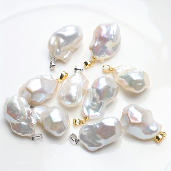 Vintage Elegant Baroque Freshwater Pearl Pendant Enhancers, 20-25mm Natural Irregular Aurora Lustrous White, S925 Sterling Silver Plated, Versatile for Daily & Gift Occasions - No Chain Included, Pack of 1 - Image 2
