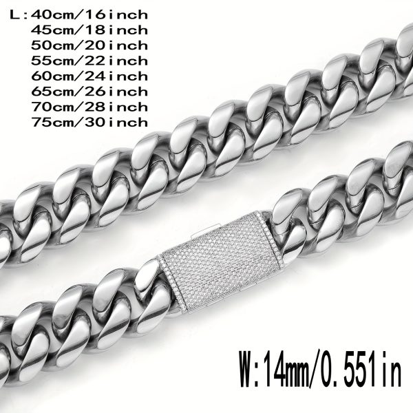 2pcs Thick Hip Hop Jewelry Set - Stainless Steel Cuban Link Chain Necklace and Bracelet for Men - 14MM Buckle, Durable, Shine Finish, Fashionable - Image 9