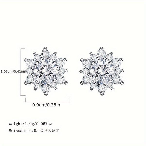 1ct Moissanite Sterling Silver Flower Shaped Stud Earrings - Luxury Exquisite Jewelry with S925 Hallmark, Hypoallergenic and Nickel-Free, Perfect for Valentine's Day Anniversary Gift, 1.9gu002F0.07oz - Image 7