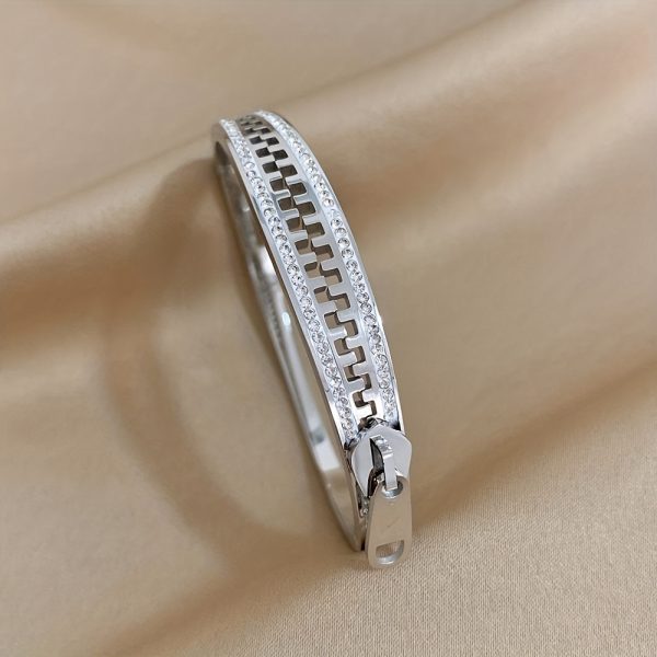 Stunning Gemstone Embellished Stainless Steel Waterproof Zipper Style Bracelet - Luxurious Jewelry for Men and Women - Rust Resistant, Durable, and Stylish Accessory - Image 10