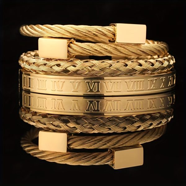 3pcs Exquisite Roman Braided Hook Bangle Set - Fashion Jewelry for Men and Women - Temperament Accessories with Elegant Design and Premium Quality - Image 8