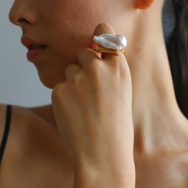 Elegant Adjustable Baroque Freshwater Pearl Ring for Women - Unique Mixed Color 925 Sterling Silver Statement Ring with 18K Golden Plating, Personality Theme, Suitable for Ages 15+, Gift Box Included - Image 4