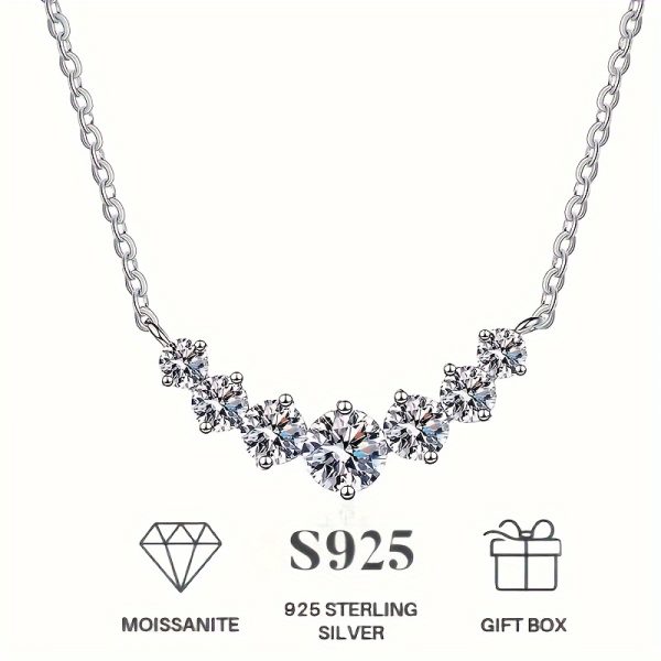 925 Sterling Silver Inlaid Moissanite Crescent Necklace, Elegant, Simple And Generous For Ladies, Is The Perfect Gift For Wives, Girlfriends, And Mothers, Suitable For Birthday Parties And Dates, And Comes With Exquisite Gift Boxes - Image 2