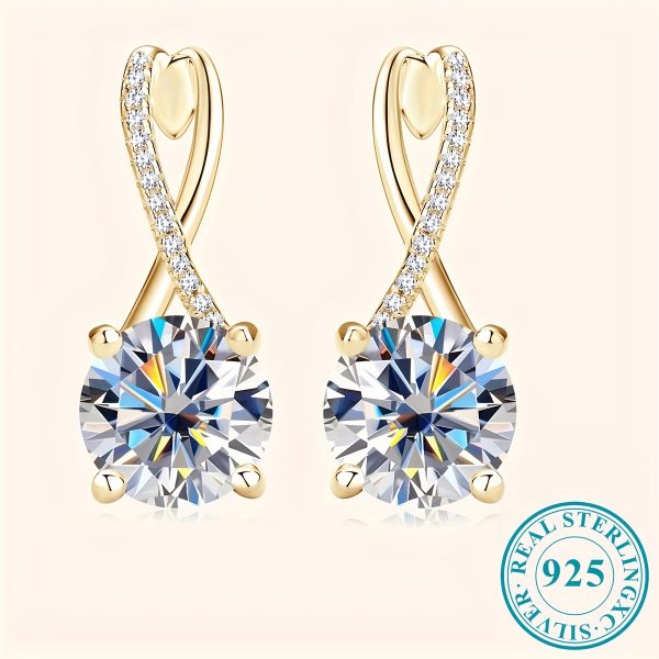 2 Carat Moissanite Sterling Silver Earrings, 18K Gold Plated, 6g 925 Silver, Elegant & Sexy Design, Ideal for Engagement, Wedding, Confession, Gift for Loved Ones, Christmas Party Essential - Image 5