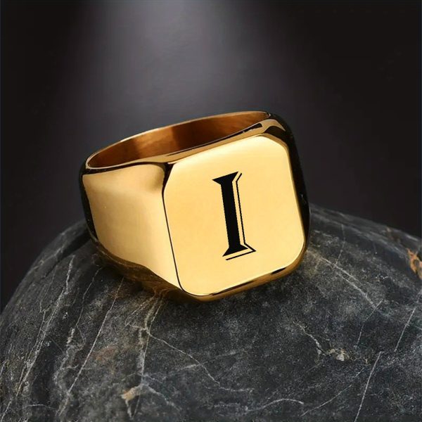 1pc Exquisite Classic Stainless Steel Letter Ring - Fashionable Simple Design, 26-Letter Engraving, Durable and Hypoallergenic - Perfect for Everyday Wear - Image 19