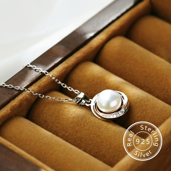 1pc 925 Sterling Silver Delicate Minimalist Freshwater Pearl Pendant Necklace - Elegant Daily Wear Jewelry for Women - Versatile Temperament Gift Idea - Image 2