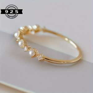 s925 silver fashion light luxury design ring temperament simple pearl wedding ring jewelry 1.5gu002F0.053oz