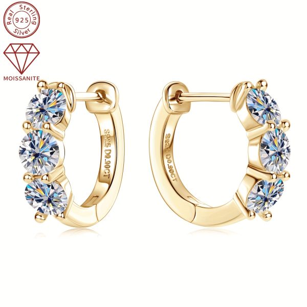 Elegant Classic Moissanite Stud Earrings, 14K Golden Plated, Synthetic April Birthstone, 925 Sterling Silver, 0.9ct Moissanite, 2.05g - Perfect for Daily Wear & Weddings, All Seasons Accessory - Image 4