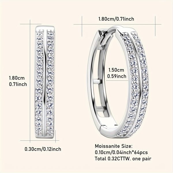 Elegant 925 Sterling Silver Hoop Earrings with 0.16ct*2 Pcs of Synthetic Moissanite Stones - Perfect for Daily Wear and Holiday Festivities - Image 8