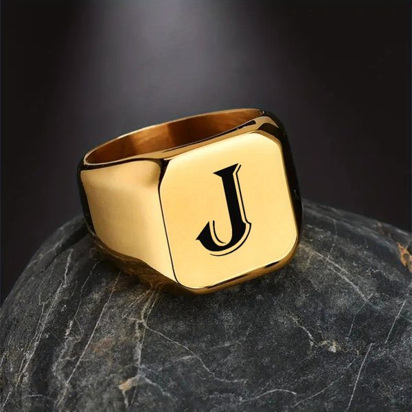 1pc Exquisite Classic Stainless Steel Letter Ring - Fashionable Simple Design, 26-Letter Engraving, Durable and Hypoallergenic - Perfect for Everyday Wear - Image 20