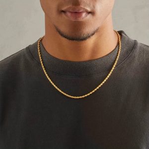 3mm Width Stainless Steel Rope Chain Necklace, Fashion Hip Hop Jewelry