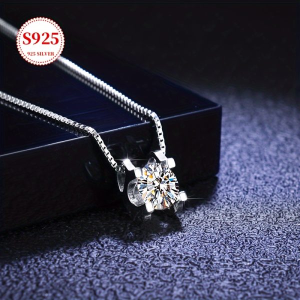 Luxurious 925 Silver Moissanite Pendant Necklace - Elegant Chain Jewelry for Daily Wear with Sparkling Decoration and Gift Box Included - Image 2