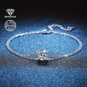 BLOVEMEE 1 Carat Moissanite 925 Sterling Silver Women's Fashion Bracelet, Elegant Korean Style, Versatile for Daily Wear, Banquets, Holidays, Birthdays, Valentine's, Christmas, Thanksgiving, Wedding Jewelry Gift