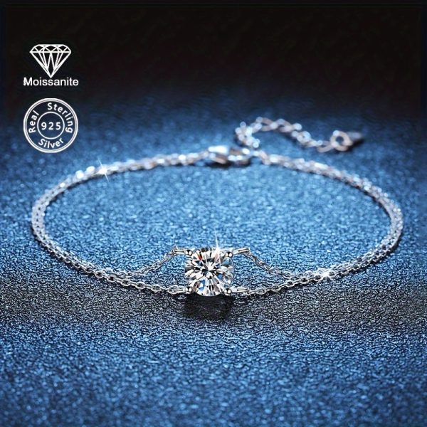 BLOVEMEE 1 Carat Moissanite 925 Sterling Silver Women's Fashion Bracelet, Elegant Korean Style, Versatile for Daily Wear, Banquets, Holidays, Birthdays, Valentine's, Christmas, Thanksgiving, Wedding Jewelry Gift
