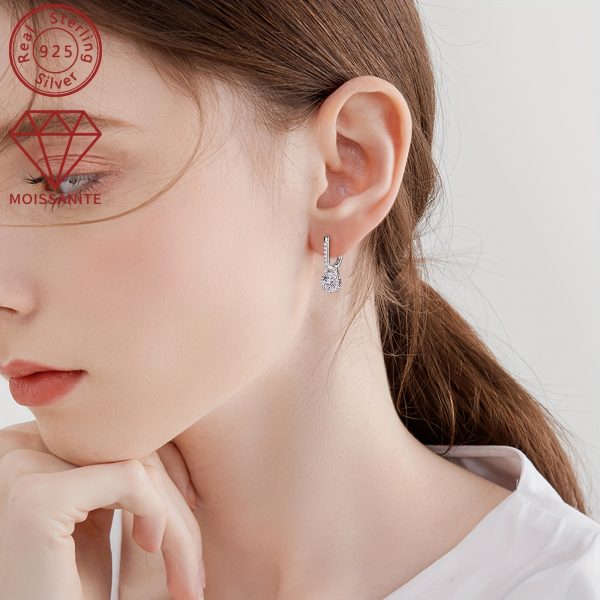 Elegant 925 Sterling Silver Hoop Earrings with 0.5ct*2 Pcs of Synthetic Moissanite Stones, Perfect for Holidays and Weddings - Image 5