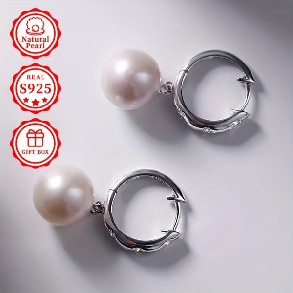 Elegant Freshwater Pearl Drop Earrings for Women - 11-12mm Natural Pearls, S925 Silvery, Perfect for Weddings & Gifts, Includes Gift Box - Image 5