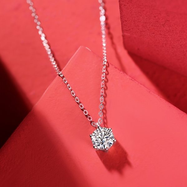 1ct-2ct Moissanite Sterling Silver Classic 6 Claw Necklace Pendant - Luxury Jewelry for Women, Birthday, Wedding, Engagement, 925 Silver, Classic Design, Durable, High-Quality, Sparkling, Eye-Catching, Romantic Gift - Image 3