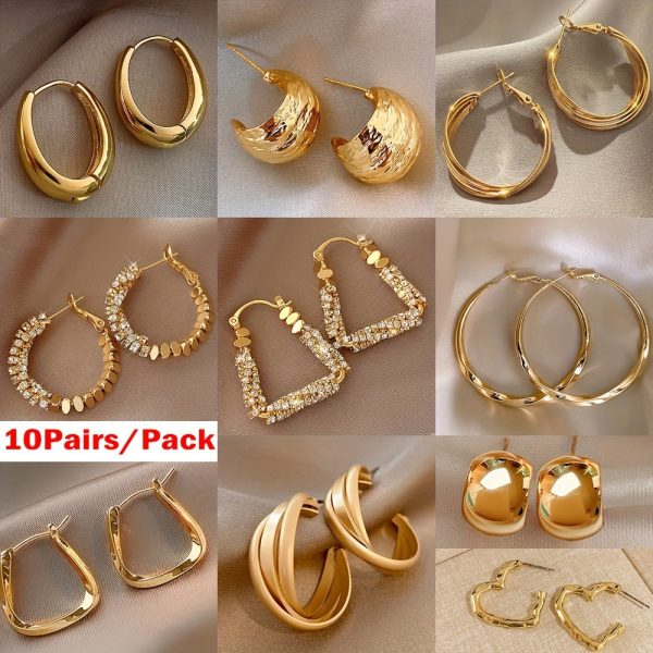 10 Pairs High-end Golden Geometric Ring Ear Hooks, Electroplated Non Fading Luxury Earrings for Mom - Image 5