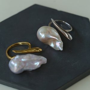 Elegant Adjustable Baroque Freshwater Pearl Ring for Women - Unique Mixed Color 925 Sterling Silver Statement Ring with 18K Golden Plating, Personality Theme, Suitable for Ages 15+, Gift Box Included