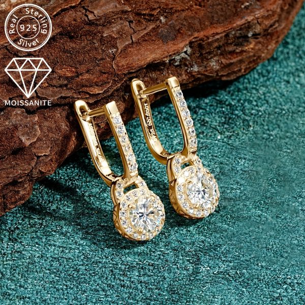 Elegant 925 Sterling Silver Hoop Earrings with 0.5ct*2 Pcs of Synthetic Moissanite Stones, Perfect for Holidays and Weddings - Image 6