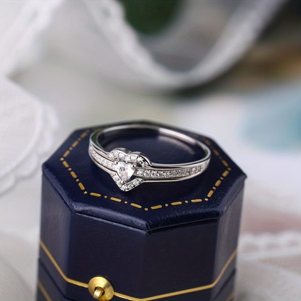 1.6g 0.06oz 925 Sterling Silver Cute Heart Design Ring with Inlaid Shining Zirconia, High-Quality Jewelry for Female, Dainty Gift for Your Love - Image 4