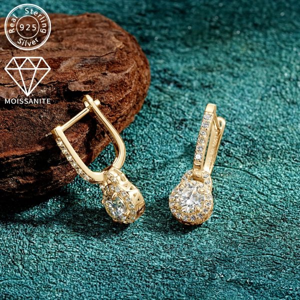 Elegant 925 Sterling Silver Hoop Earrings with 0.5ct*2 Pcs of Synthetic Moissanite Stones, Perfect for Holidays and Weddings - Image 3