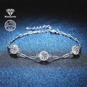 Elegant 925 Sterling Silvery Bracelet with 1.5 Carat White Moissanite - Perfect for Daily Wear, Parties & Special Occasions - Ideal Gift for Her