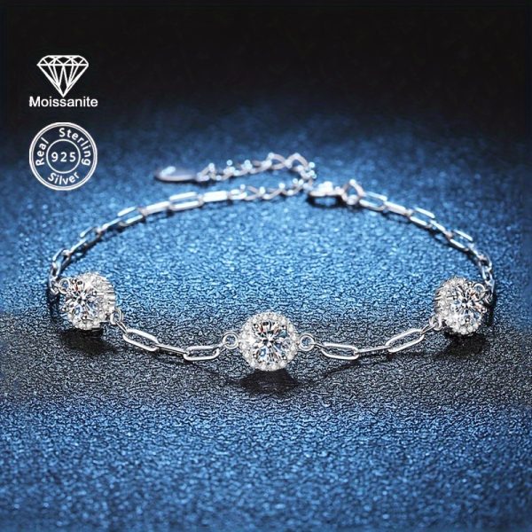 Elegant 925 Sterling Silvery Bracelet with 1.5 Carat White Moissanite - Perfect for Daily Wear, Parties & Special Occasions - Ideal Gift for Her