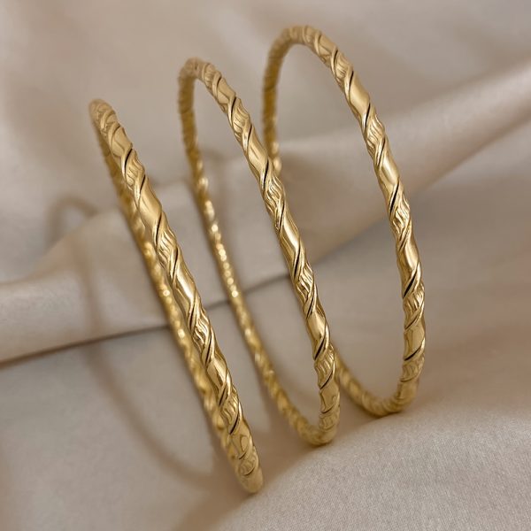 3pcs Twisted 18K Gold-plated Stainless Steel Bracelet For Men Women - Image 5