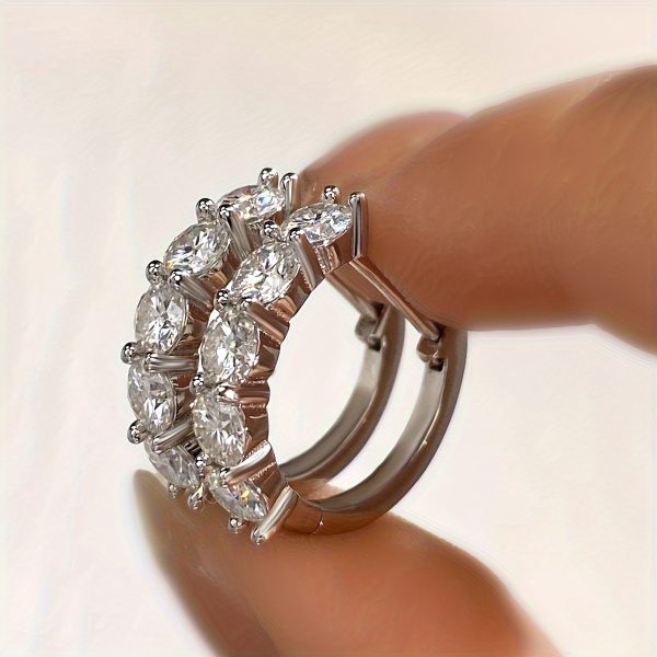 Elegant Luxury 925 Sterling Silver Hoop Earrings with 0.3ct Moissanite Stone, 3.1g - Women's Wedding Party Jewelry, Anniversary Valentine's Day Gift, Real Sterling Silver Ear Needle, All-Season Suitable - Image 6