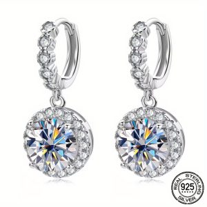 S925 Sterling Silver Earrings With 2ct+2ctu002F3ct+3ct Moissanite D Color VVS, 18K White Gold Plated, Elegant Bling Style, 0.18oz Weight, Card Included