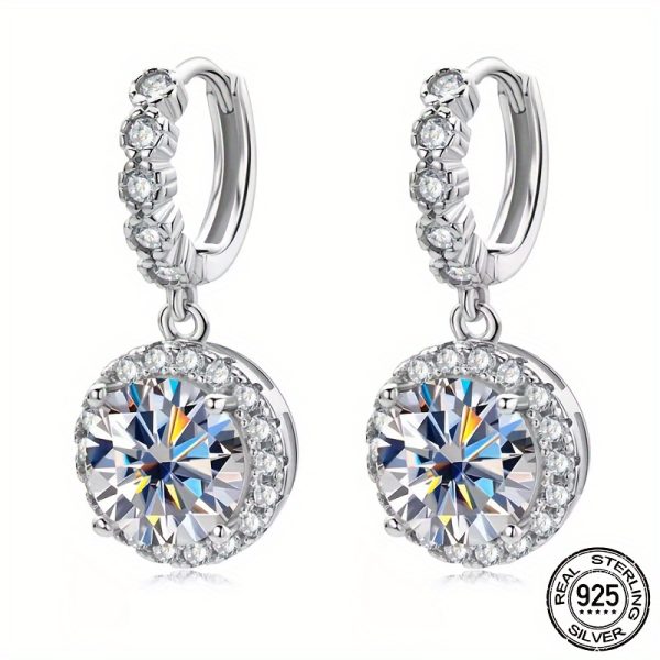 S925 Sterling Silver Earrings With 2ct+2ctu002F3ct+3ct Moissanite D Color VVS, 18K White Gold Plated, Elegant Bling Style, 0.18oz Weight, Card Included