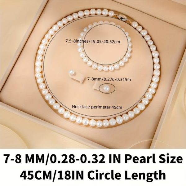 Elegant Freshwater Pearl Jewelry Set for Women - Includes Necklace, Bracelet & Stud Earrings, Milk White, Luxurious Classic Accessories - Image 2