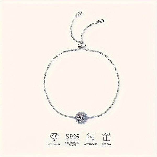 1 Piece 0.5 Carat Round Moissanite Diamond Pull Shrink Bracelet, French Romance, Suitable For Daily Wear Mother's Day Valentine's Day Anniversary Gift Birthday Gift, Give Her Unlimited Love, With Exquisite Gift Box - Image 5
