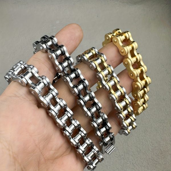 1pc Punk Rock Stainless Steel Mens Bracelet - Stylish & Durable Cool Link Chain Jewelry for Trendsetters - Image 2