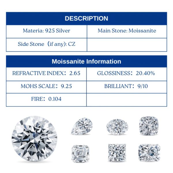 Romantic Gift, Shavano Luxury 3u002F5 Carat Moissanite Engagement Ring - Elegant S925 Silvery, Perfect for Weddings & Anniversaries, Vintage-Inspired Design, Gift for Her - Image 4