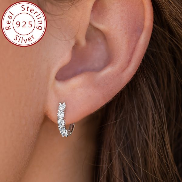 1 Pair Luxurious 925 Sterling Silver Dangle Earrings - Exquisite 0.5CT Moissanite Accents, 0.11oz Hoop Design, Hypoallergenic, Nickel-Free, Perfect for Valentine's Day, Anniversaries, and Bridal Occasions - Image 4