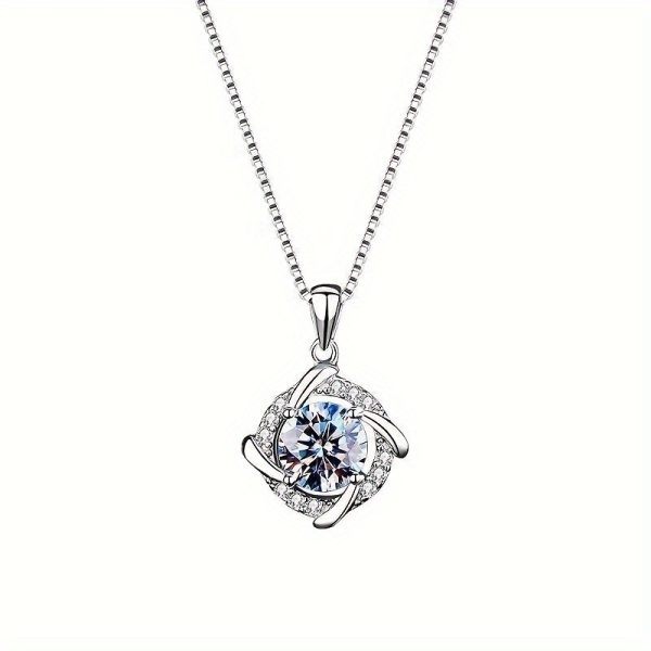0.8ct Moissanite 925 Silver Windmill Necklace, Sparkling Fashionable Charm, Gift Box for Holiday - Image 2