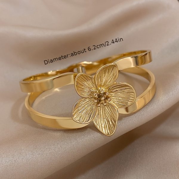 Vintage Stainless Steel Flowers Bangle with Five Petal Flower Shape Cuff Waterproof Jewelry Gifts - Image 4