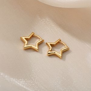Shimmering Starry Love - 1 Pair Hypoallergenic Stainless Steel Golden Earrings, Chic Couple Jewelry for Enduring Style