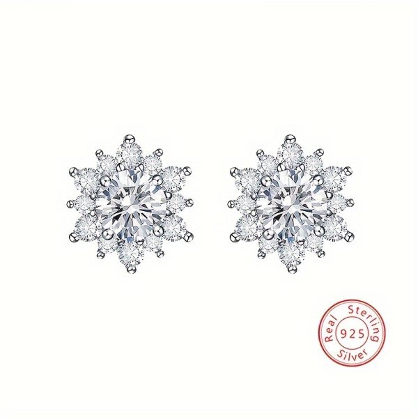 1ct Moissanite Sterling Silver Flower Shaped Stud Earrings - Luxury Exquisite Jewelry with S925 Hallmark, Hypoallergenic and Nickel-Free, Perfect for Valentine's Day Anniversary Gift, 1.9gu002F0.07oz - Image 4