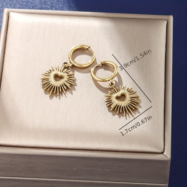 Delicate Heart-Shaped Sunflower Hoop Earrings - Stud Earrings with 14K Plated Stainless Steel, Elegant Punk Style, Dainty Jewelry for Women, Hypoallergenic, Nickel-Free, and Long-Lasting Shiny Finish - Image 7