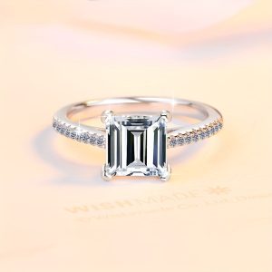 Fashionable Women's Ring - S925 Sterling Silver, Princess Cut 2 Carat Simulated Moissanite Stone With PT950 Plating