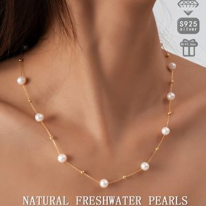 Luxurious Freshwater Pearl Necklace for Women - S925 Sterling Silver Chain with Gift Box, Perfect for Daily Wear, Banquets, Mother's Day Gift, and Commuting