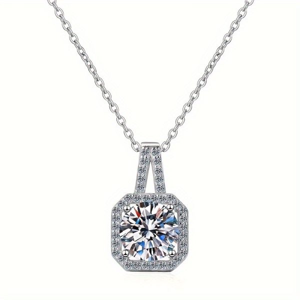 1ctu002F2ct Moissanite Faux Diamond Pendant Necklace, 925 Sterling Silver, Christmas Wedding Anniversary Birthday Gift Idea - Image 4
