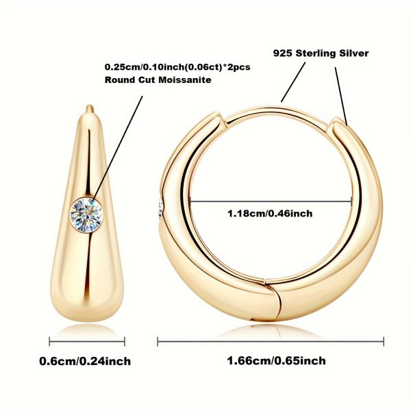 1 Pair Moissanite Earrings 925 Sterling Silvery Ladies Fashion Ring Earrings Round 2.5mm Moissanite Earrings Fashion Simple Daily Earrings, Silvery Weight 4.36g, Moissanite 2.5mm*2pcs, Carat 0.06ct*2pcs - Image 5