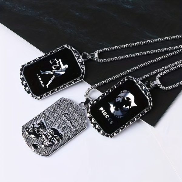 1pc Unique Zodiac Pendant Necklace - Laser-Engraved Double-Sided Stainless Steel Chain Necklace with 12 Zodiac Signs, Trendy Hip Hop Design, Perfect for Holiday Party, Father's Day Gift, Men's Accessories, and Birthday Present - Image 7